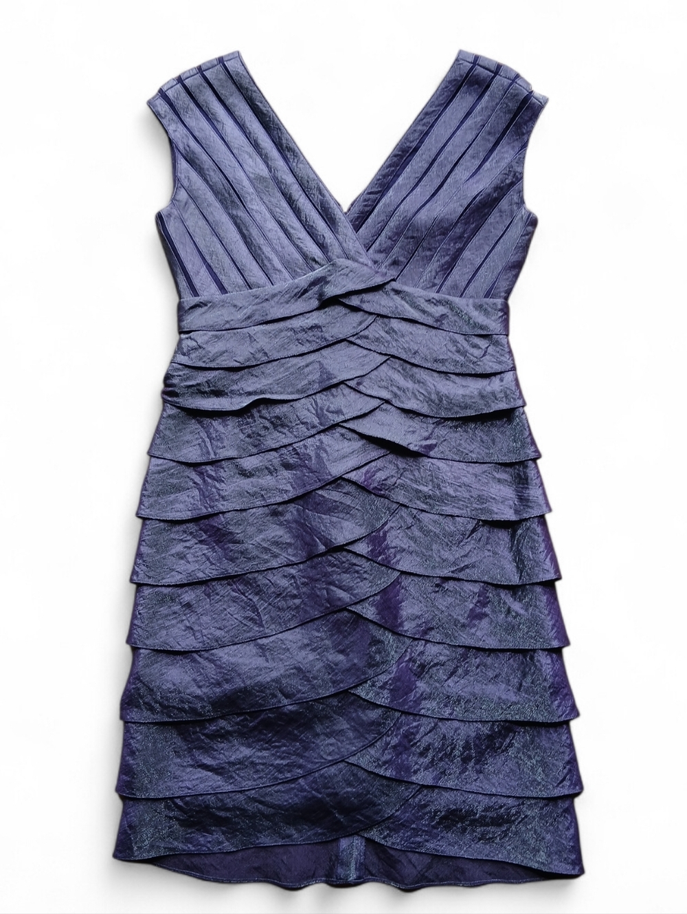 Adrianna Papell Size 4P Shimmery Violet Tiered V-Neck Dress